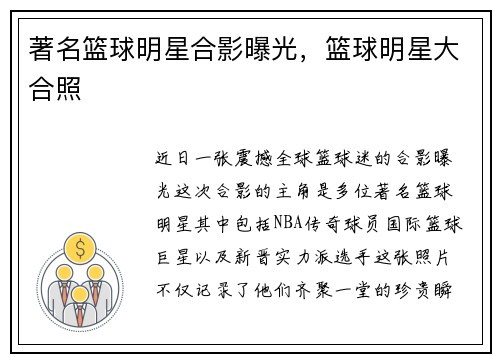 著名篮球明星合影曝光，篮球明星大合照