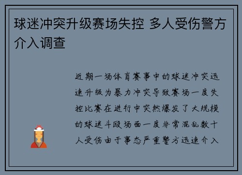 球迷冲突升级赛场失控 多人受伤警方介入调查