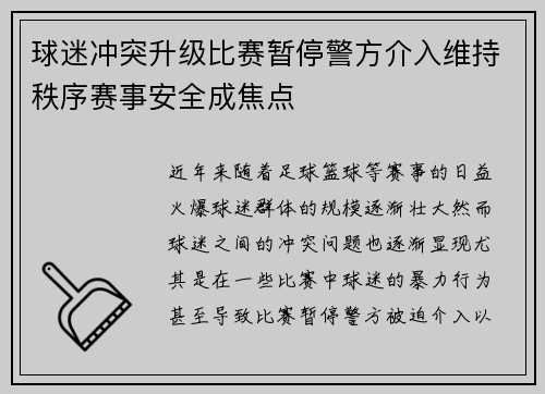 球迷冲突升级比赛暂停警方介入维持秩序赛事安全成焦点
